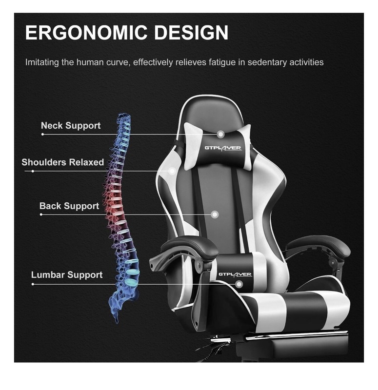GTRACING Gaming Chair White PU Leather with Footrest&Adjustable Headrest gallery