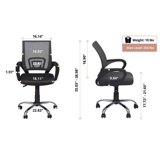 Naomi Home Adjustable Mid Back Mesh Swivel Office Chair with Armrests, Black gallery