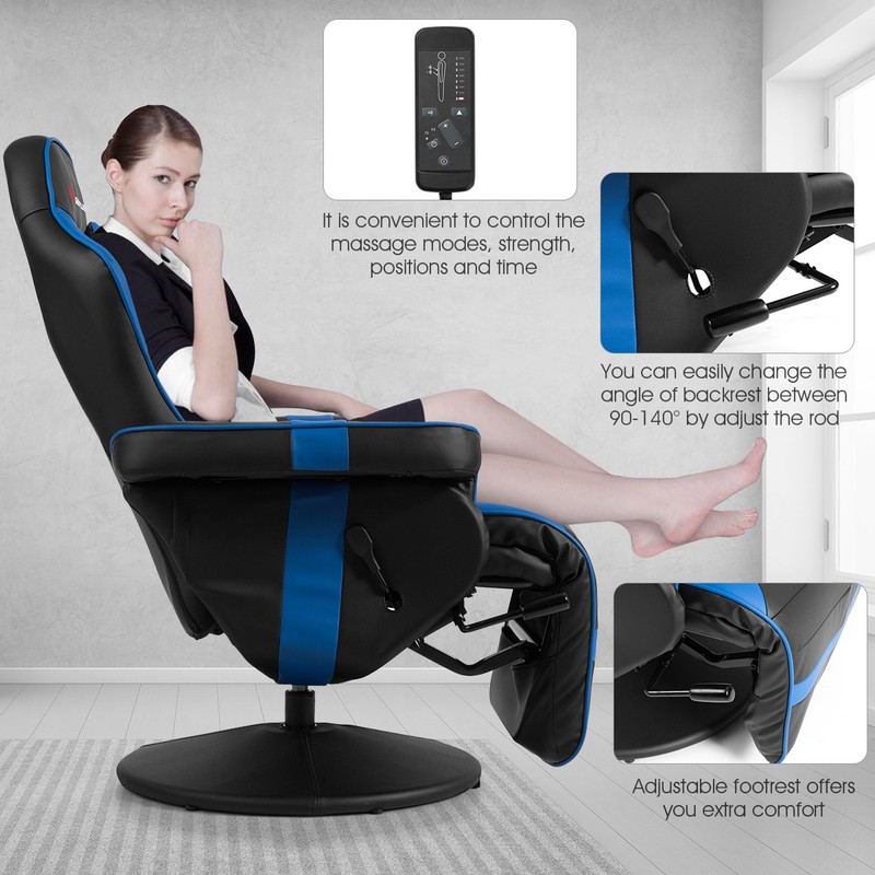 Massage Gaming Recliner Reclining Home Chair Swivel w/Cup Holder & Pillow Blue gallery