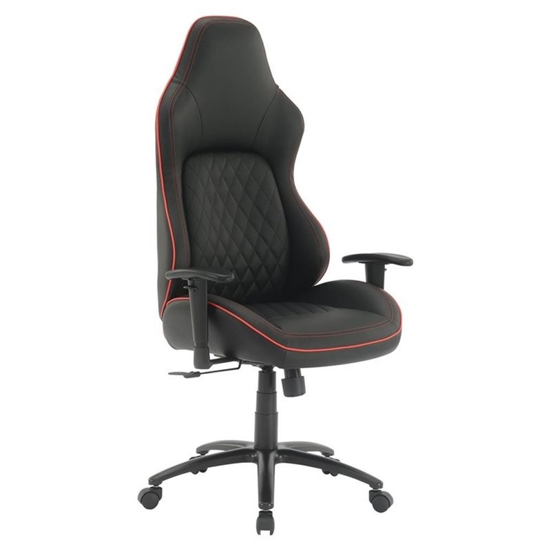 Scranton & Co Gaming Chair in Black Bonded Leather with Red Accents