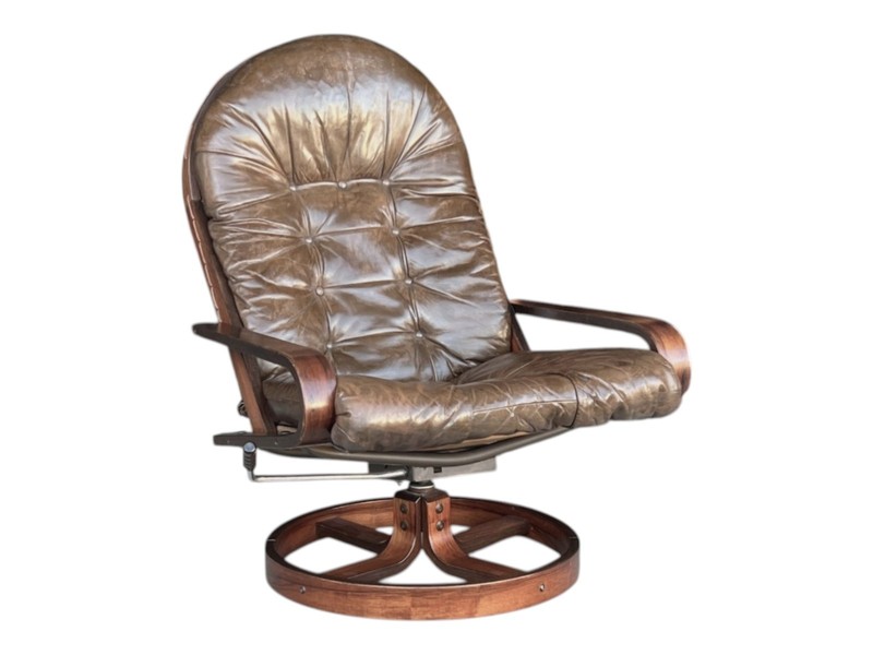 Rykken & Co. Norwegian Rosewood Reclining Lounge Chair & Ottoman - Brown Leather gallery
