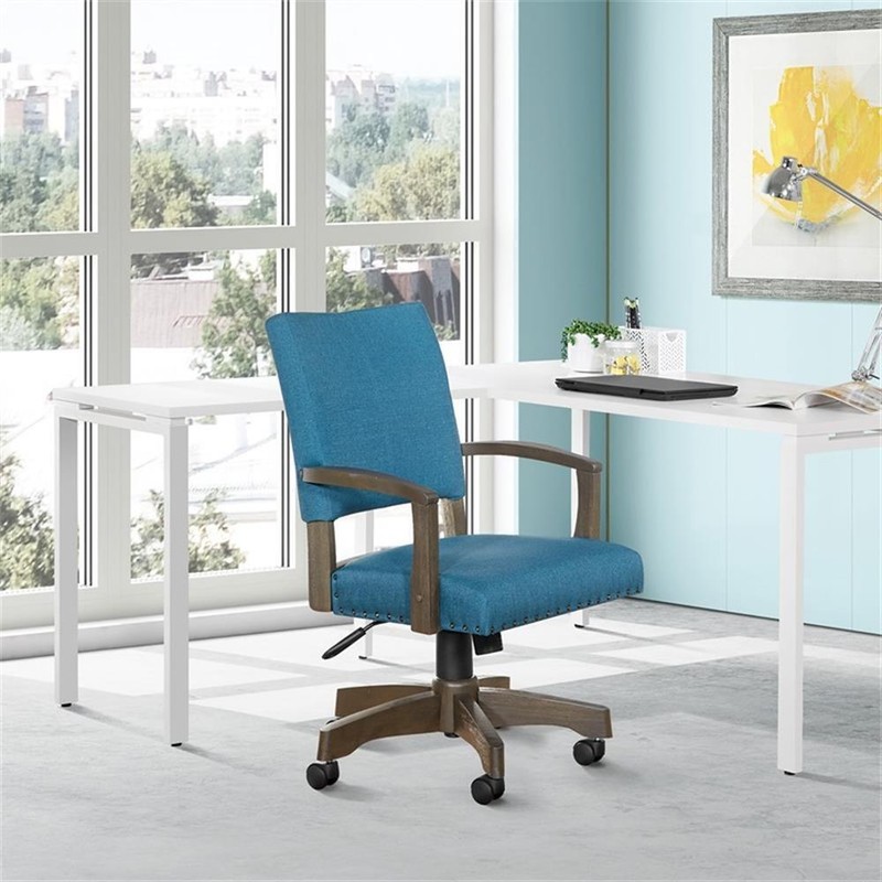 Santina Bankers Chair with Antique Gray Finish and Blue Fabric gallery