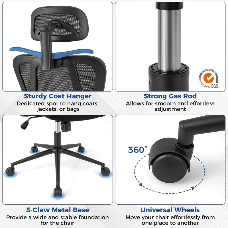 Ergonomic Mesh Office Chair with 3D Headrest & Adjustable Lumbar Support gallery