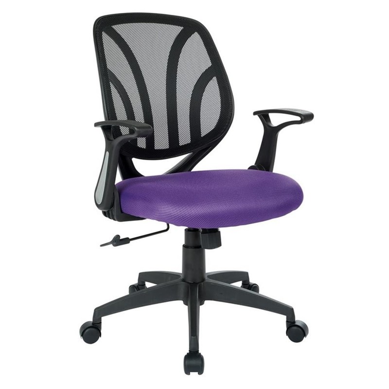Scranton & Co Purple Mesh Screen Back Task Chair with Flip Arms Silver Base