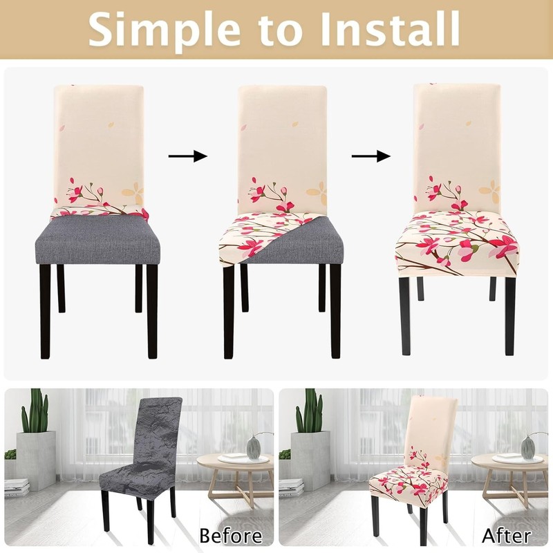 SearchI Dining Room Chair Covers Slipcovers Set of 4, 4 per set, Pink Flowers gallery