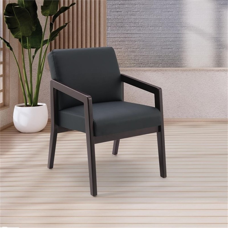 Scranton & Co Black Faux Leather Visitor Chair with Espresso Wood Finish gallery