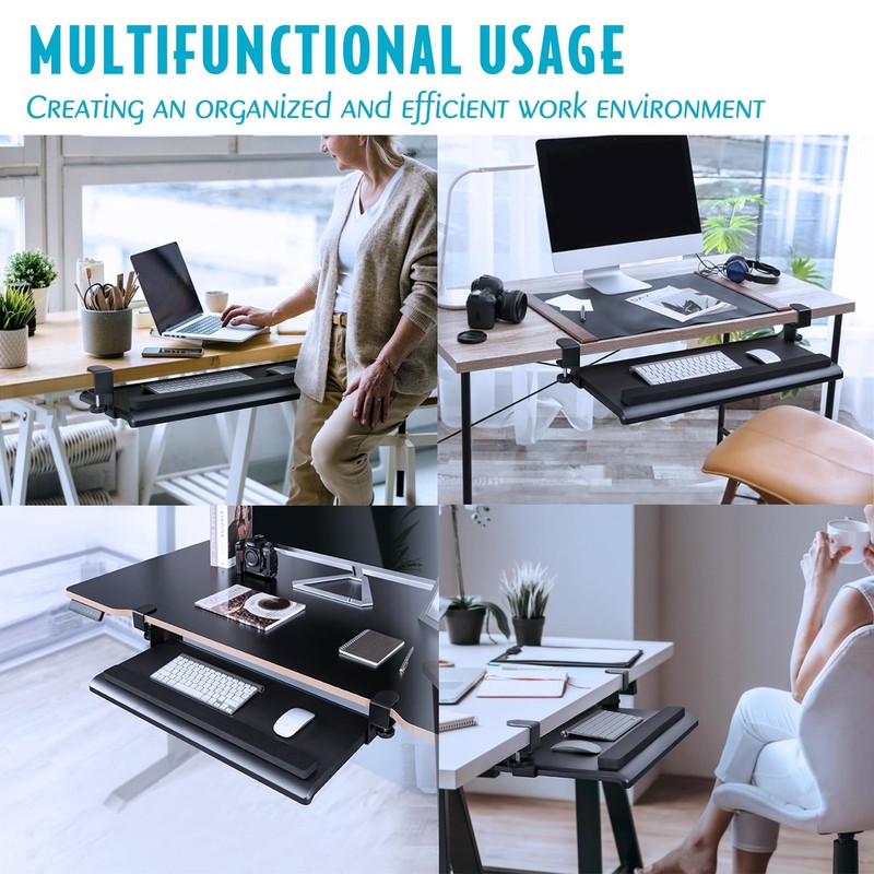 Large Ergonomic C-Clamp Keyboard Tray Mount Under Desk with Wrist Rest, Slide... gallery