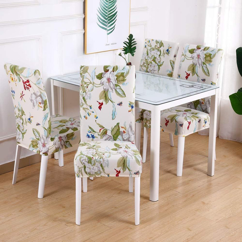 SearchI Dining Room Chair Covers Slipcovers Set of 6 per set, Beige+flowers gallery