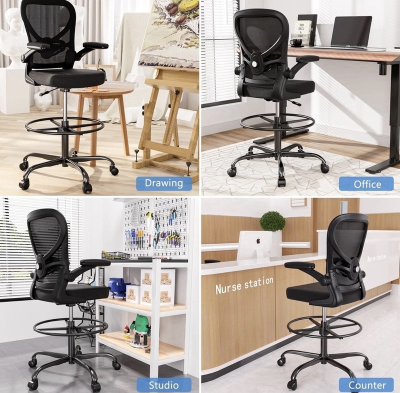 Alolo Drafting Chair Tall Office Chair Ergonomic Mesh Chair w/ Foot Ring Black gallery