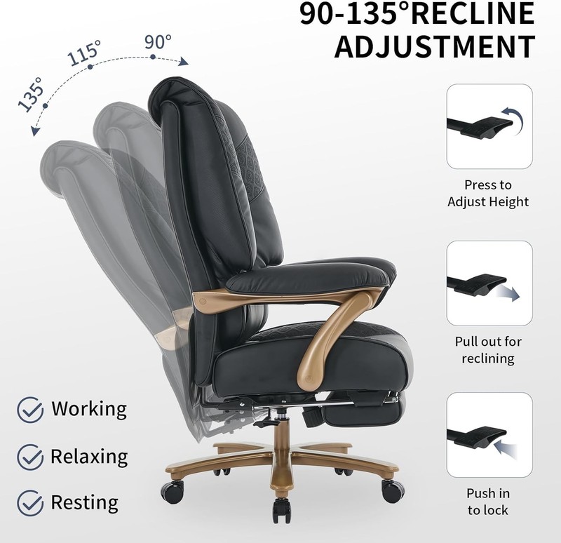 EXCEBET Big Tall Executive Office Chair Footrest 400LBS Black gallery