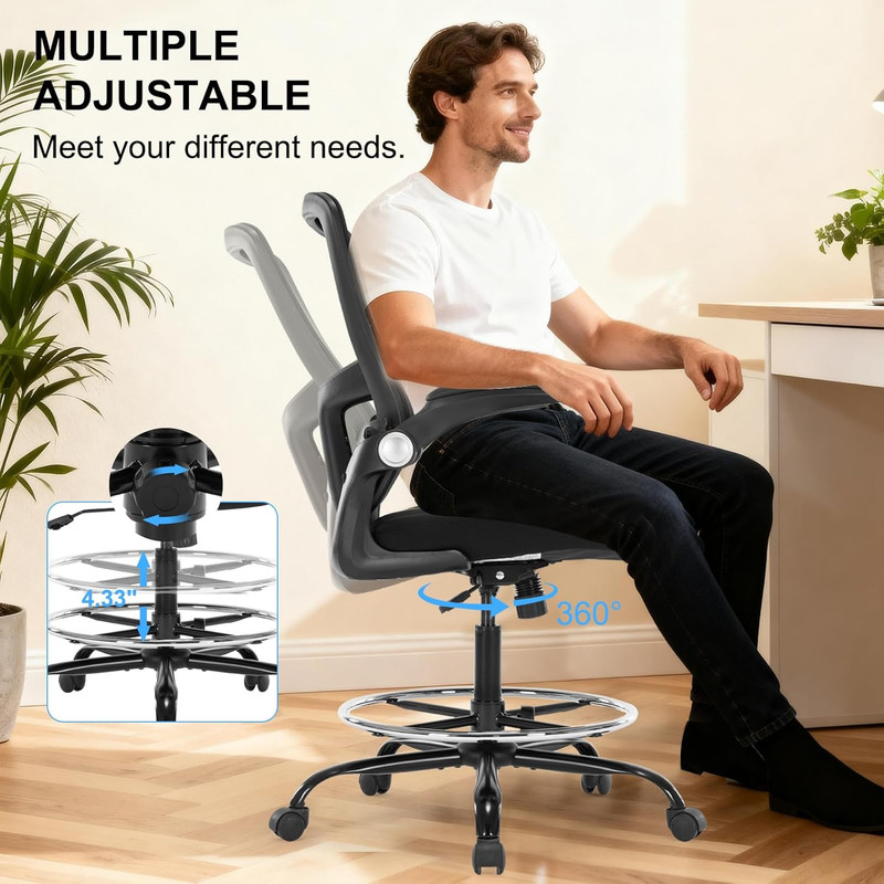 Drafting Chair, Ergonomic Tall Office Chair with Lumbar Support Standing Desk St gallery