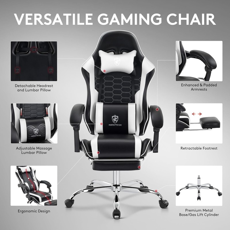 Gaming Chair Computer Office Chair with Footrest Massage Lumbar Support and Gel gallery