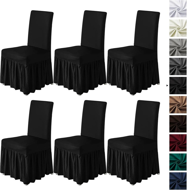 Molasofa Chair Covers for Dining Room Set of 6 Stretch 6Pcs, Skirt – Black
