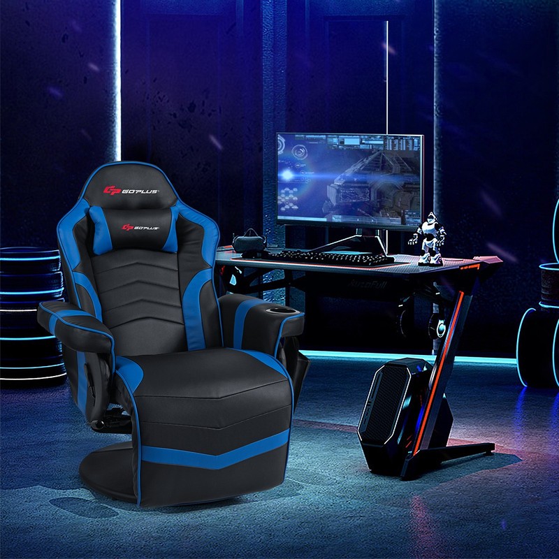 Massage Gaming Recliner Reclining Home Chair Swivel w/Cup Holder & Pillow Blue gallery