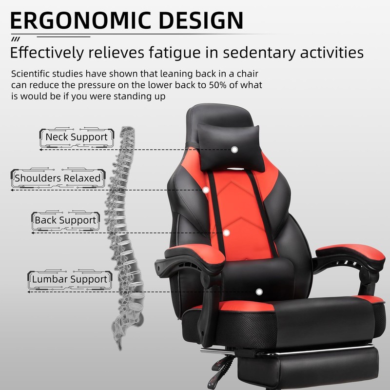 Ergonomic Gaming Chair Footrest Massage Lumbar Support 360 Swivel Seat gallery