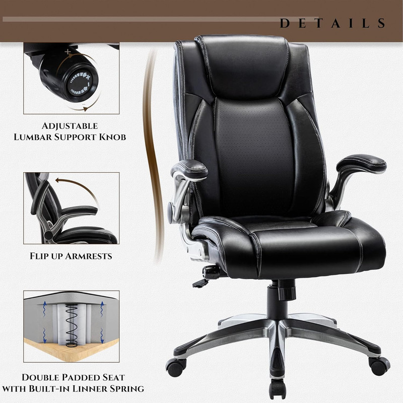 Executive Office Ergonomic Chair with Thick Bonded Leather, Flip-Up Armrests, Hi gallery