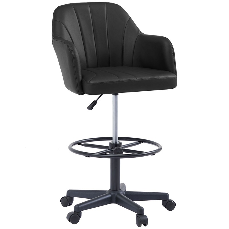 VECELO Home Office Chair Height-Adjustable Seat Swivel Stool with Back and Arm