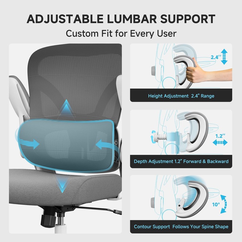 Ergonomic Office Chair, 330LBS Desk Chair with 3-Level Lumbar Support & Headr... gallery