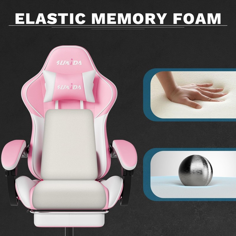 Pink Gaming Comfy Computer Chair With Footrest For Girls Ergonomic gallery