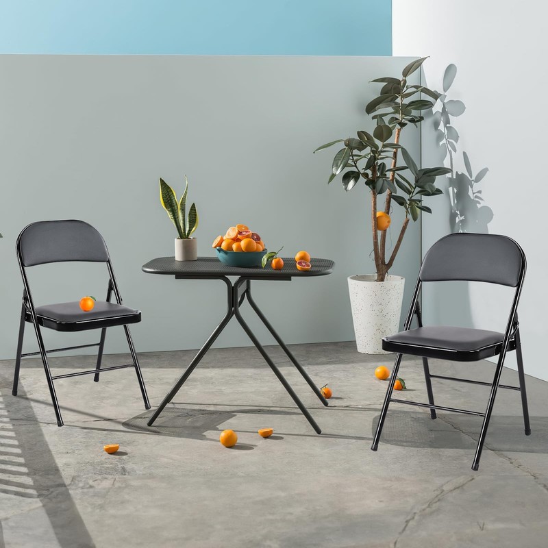 Sweetcrispy Folding Chair 4 Pack, Leather Padded 4 Black gallery