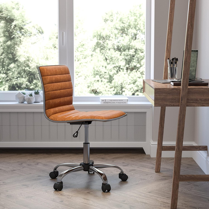 Stylish Brown Vinyl Office Task Chair with Chrome Frame and Ribbed Design gallery