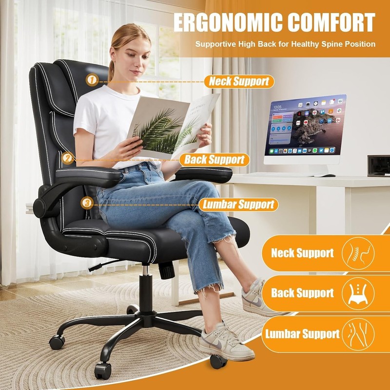 Executive Office Chair with Flip-up Armrests,Ergonomic Computer Desk Chairs,M... gallery