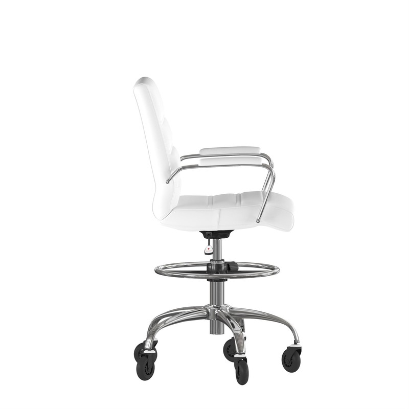 Drafting Chair with Roller Wheels Adjustable Foot Ring - White LeatherSoft gallery