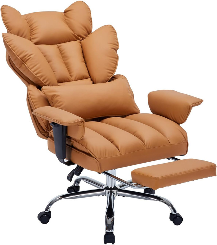 Big & Tall Ergonomic Office Chair with Footrest, 400Lbs, Brown Leather gallery