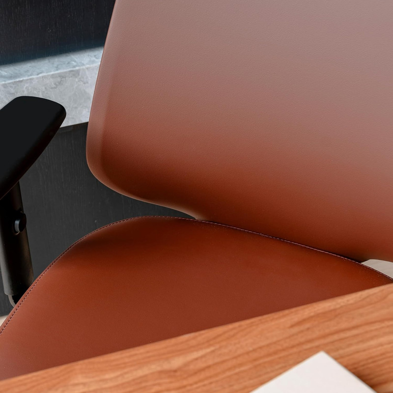 Vegan Leather Swivel Office Chair with Lumbar Support - Mahogany gallery