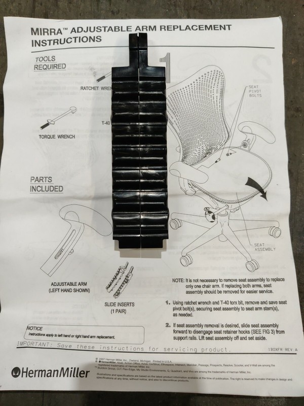 Genuine NEW Herman Miller Mirra 1 Adjustable Arm Slide Insert Set Female/Male