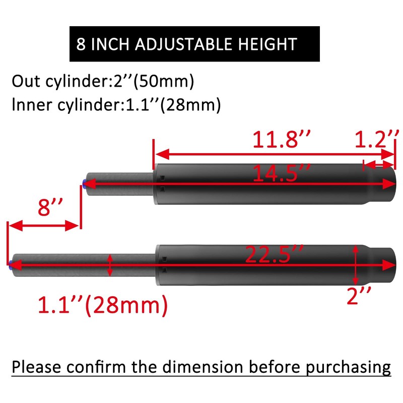 MySit 8" Office Chair Gas Lift Cylinder 8 Inch (Sinking 1.2), Black gallery