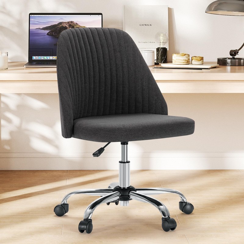 Armless Vanity Chair, Cute Comfy Home Office Desk Chair with Wheels, Modern U...