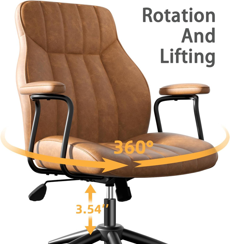 Brown Leather Office Desk Chair with Wheels and Arms, Height Adjustable, Vintage gallery