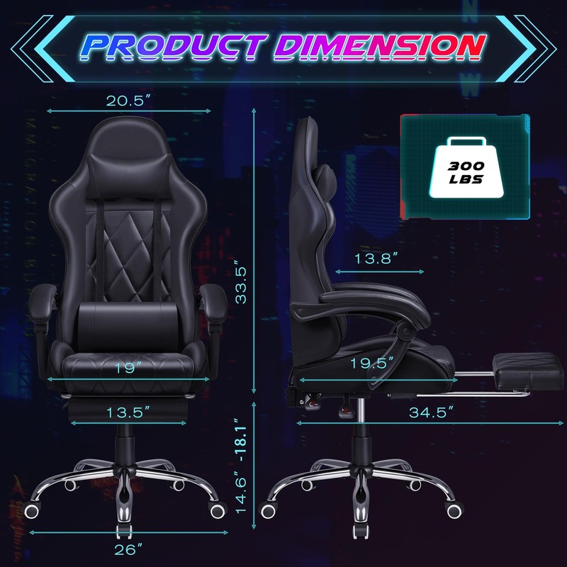 Shahoo Gaming Chair with Footrest and Massage Lumbar Support, Computer Game Chai gallery