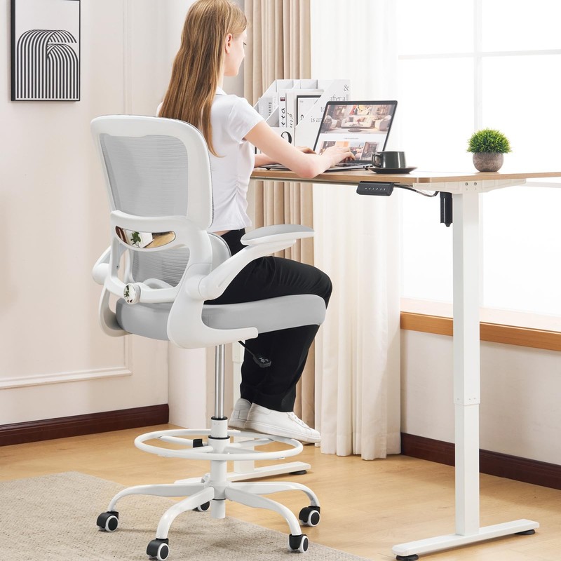 Drafting Chair – Tall Office Chair with Adjustable Footrest Ring and Lumbar S…