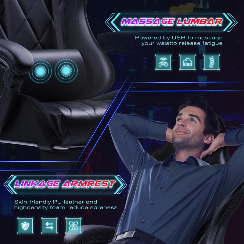 Shahoo Gaming Chair with Footrest and Massage Lumbar Support, Computer Game Chai gallery