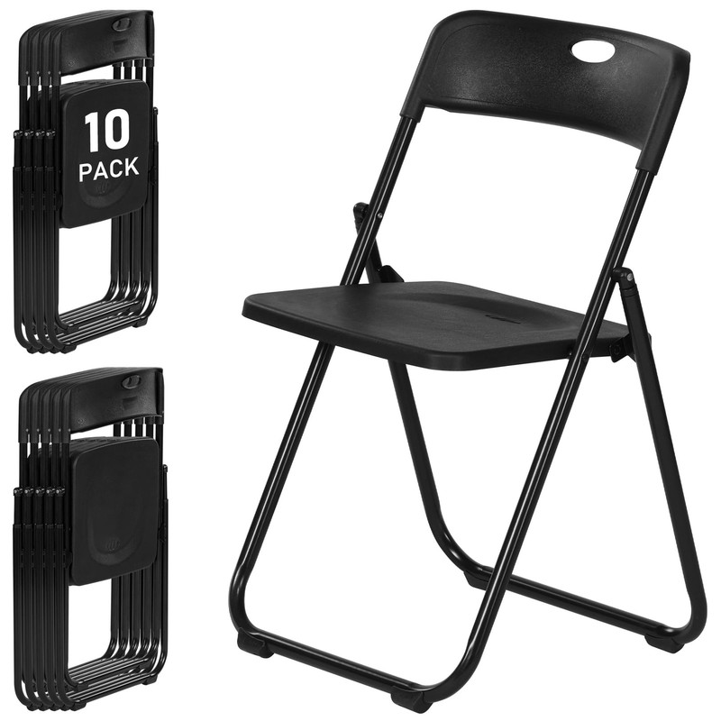 LING RONG Black Plastic Folding Chairs 10 Pack, Lightweight 10Pack,