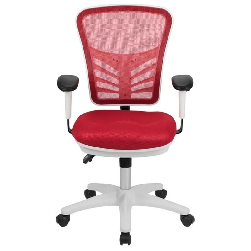 Pemberly Row Mid Back Executive Mesh Office Swivel Chair in Red and White gallery