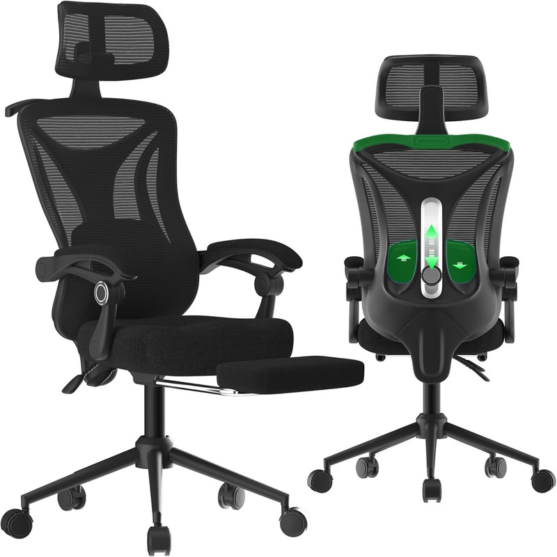 Ergonomic Office Chair with Footrest - Adjustable Lumbar Support & Headrest, 90- gallery