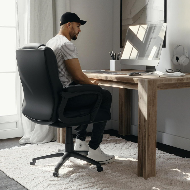 Ergonomic Big & Tall Swivel Office Chair with Padded Armrests, Black gallery