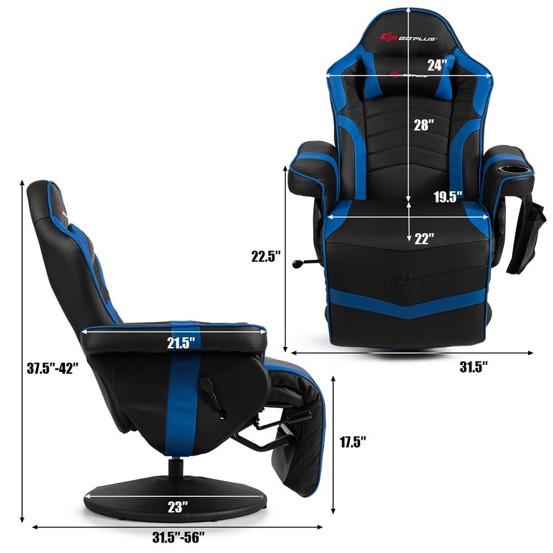 Massage Gaming Recliner Reclining Home Chair Swivel w/Cup Holder & Pillow Blue gallery