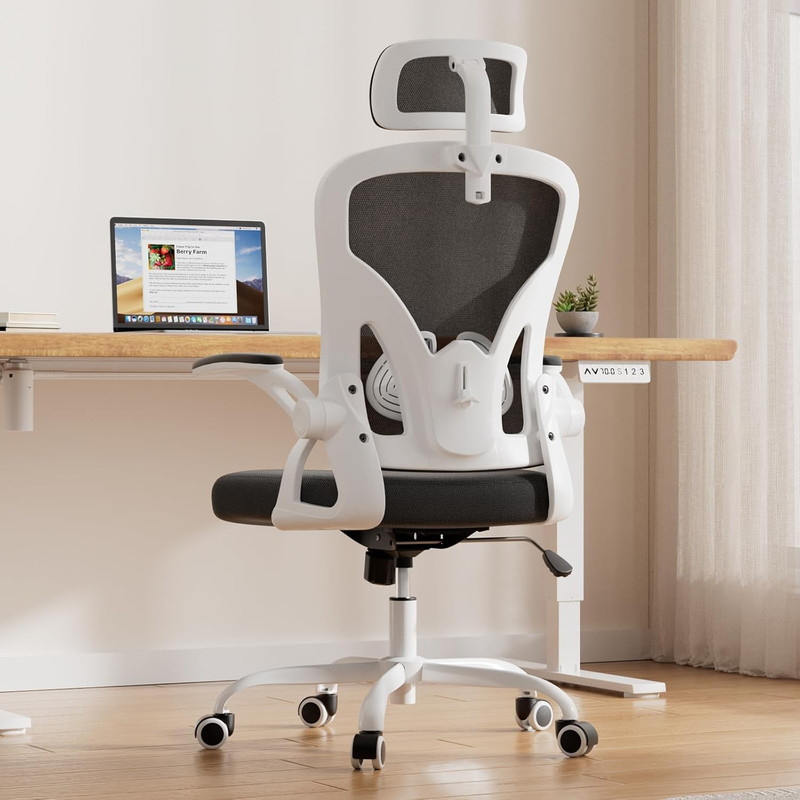 Ergonomic High Back Office Chair with Headrest & Lumbar Support, White/Black gallery