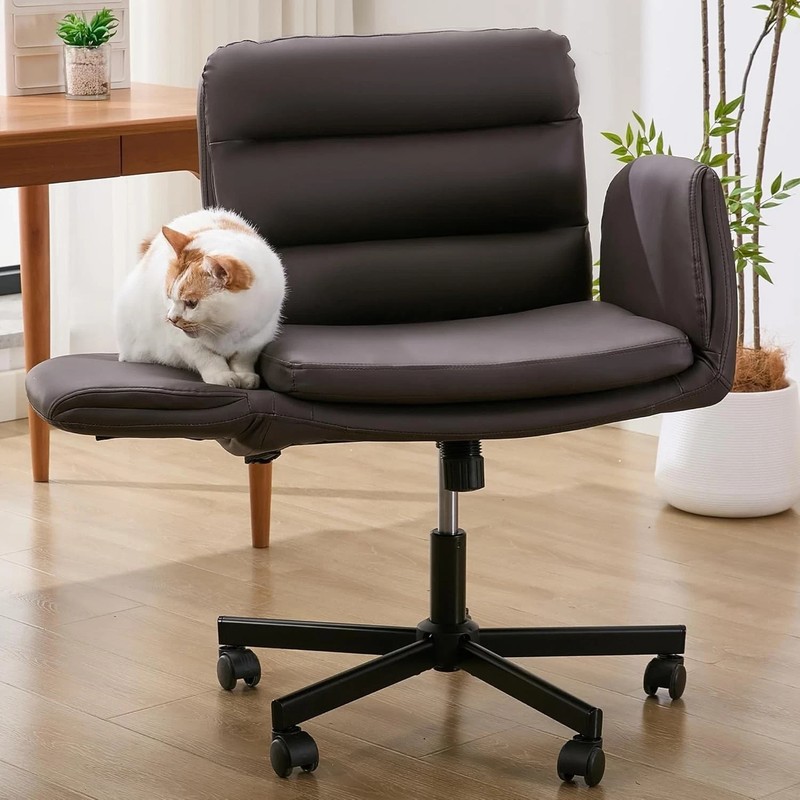 Criss Cross Chair with Flip-Up Arms & Swivel Wheels, Vanity Chair with Adjust…