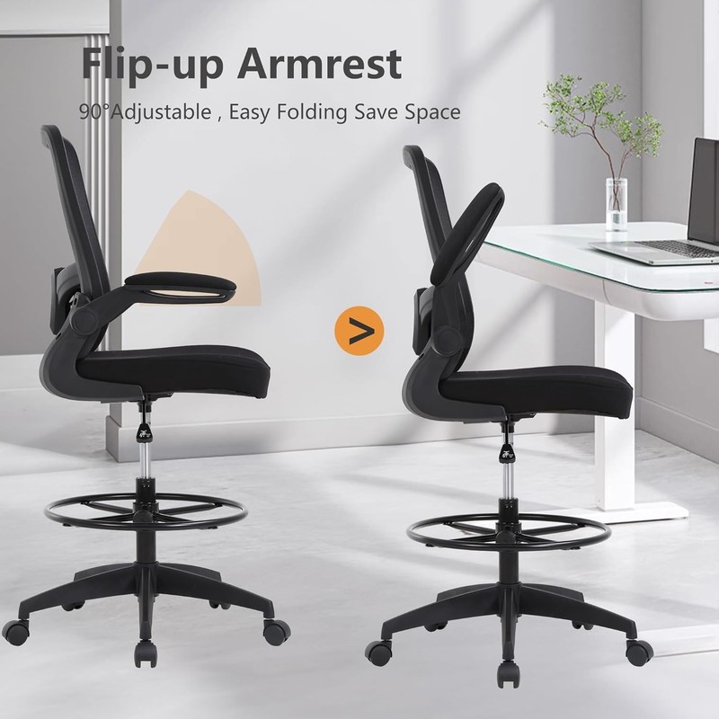 Mid-Back Drafting Chair with Breathable Mesh & Easy Assembly - B-Black gallery