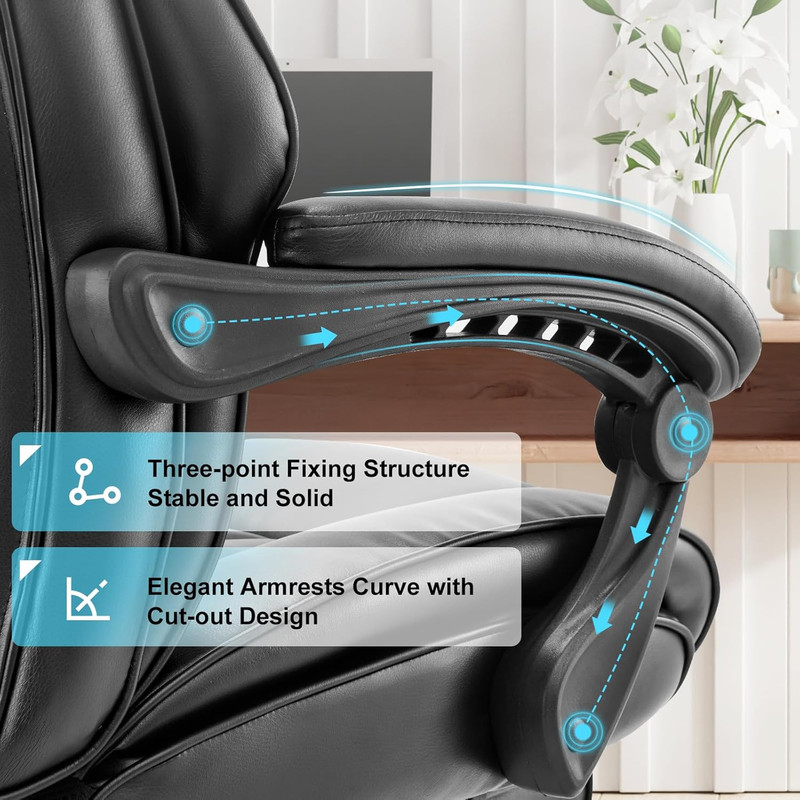 Ergonomic Office Chair with Footrest, Reclining High Back, Black Leather gallery