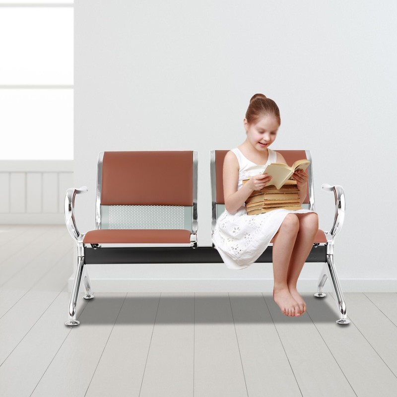 2 Seat Waiting Room Chair Reception Guest Chair Office Bank Airport Bench Brown