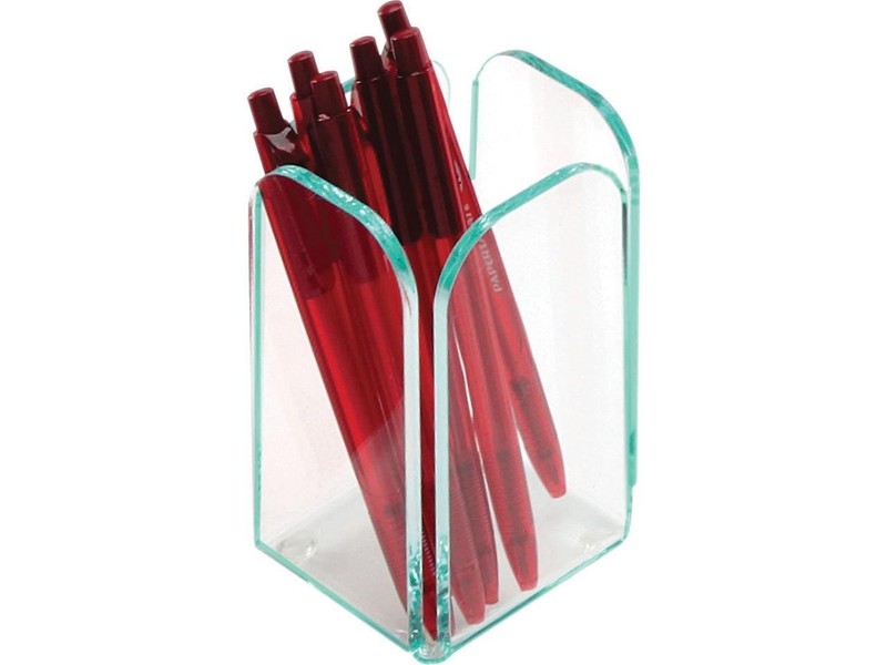Lorell Transparent Pencil Cup 2-3/4"x2-3/4"x4-3/4" CL/Green 80656 gallery