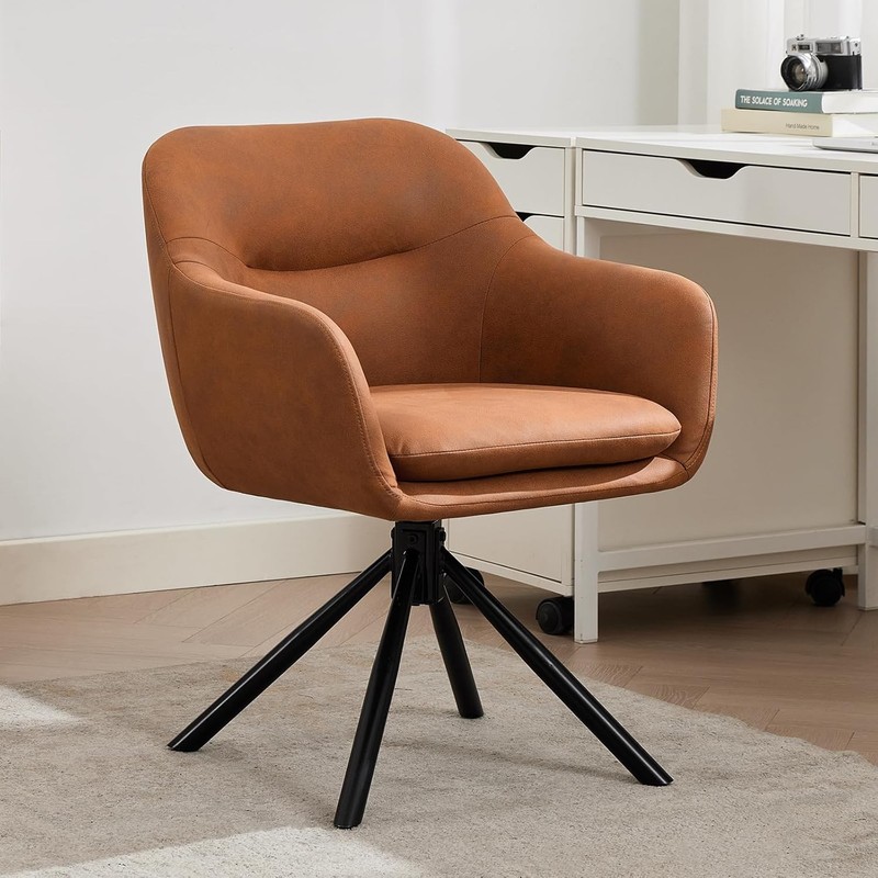 Home Office Desk Chair W/ Arms No Wheels Modern Hot Stamping Fabric Upholstered