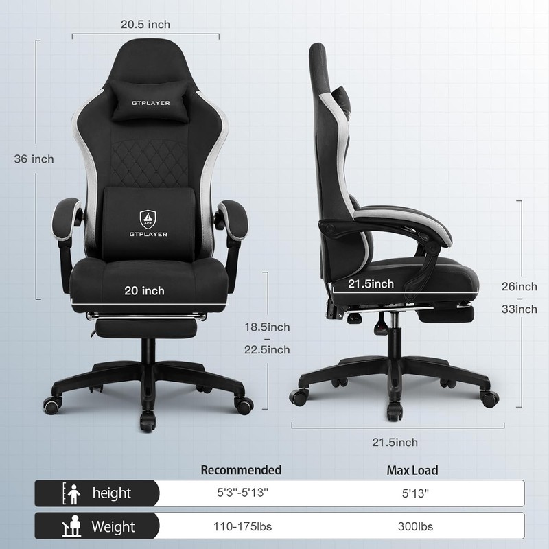 Gaming Chair, Pocket Spring Cushion, Linkage Armrests and Footrest, (Black) gallery