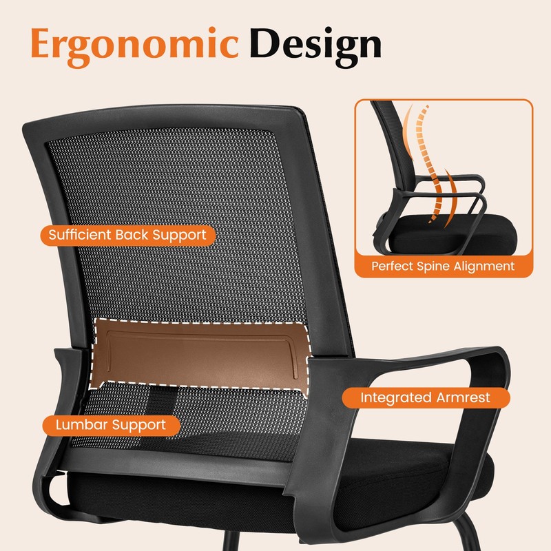 Office Guest Chair Set of 4 w/ Lumbar Support, Mesh Back without Wheels Black gallery